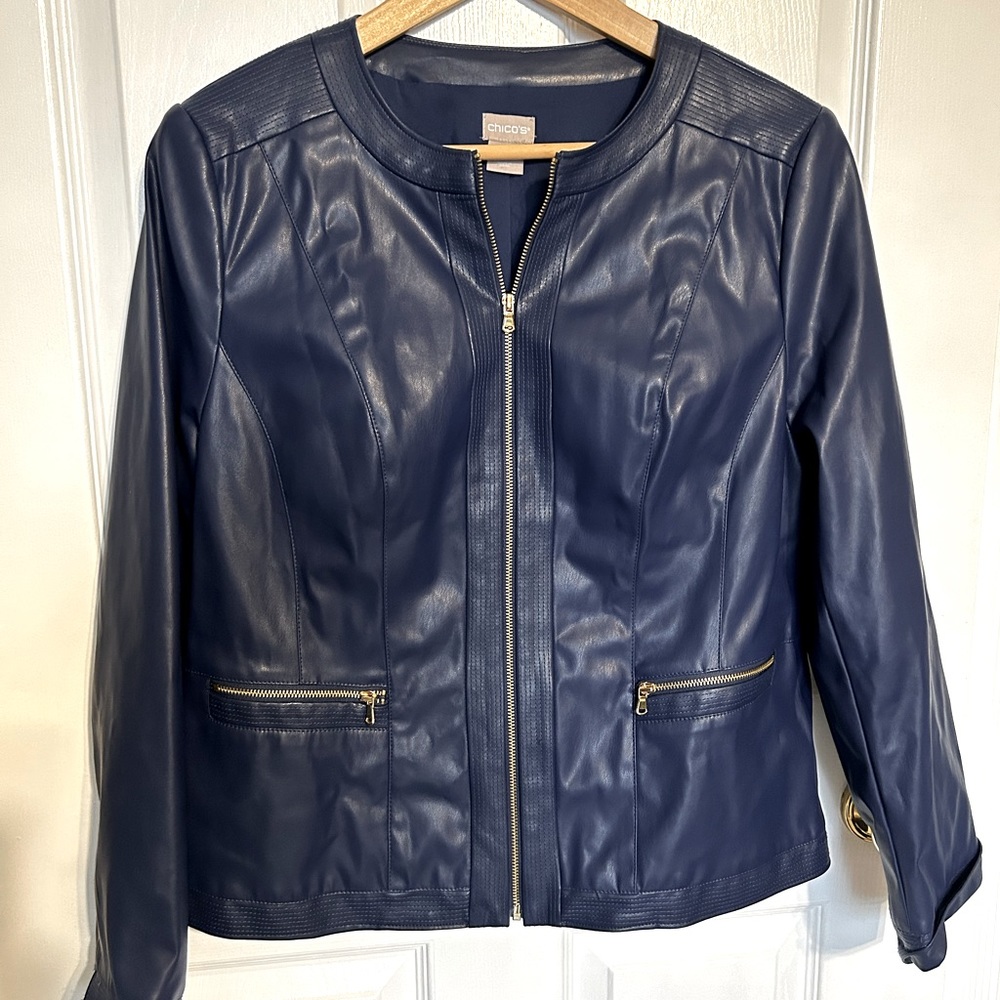 Chico’s Royal Blue Faux Leather Jacket | size 1